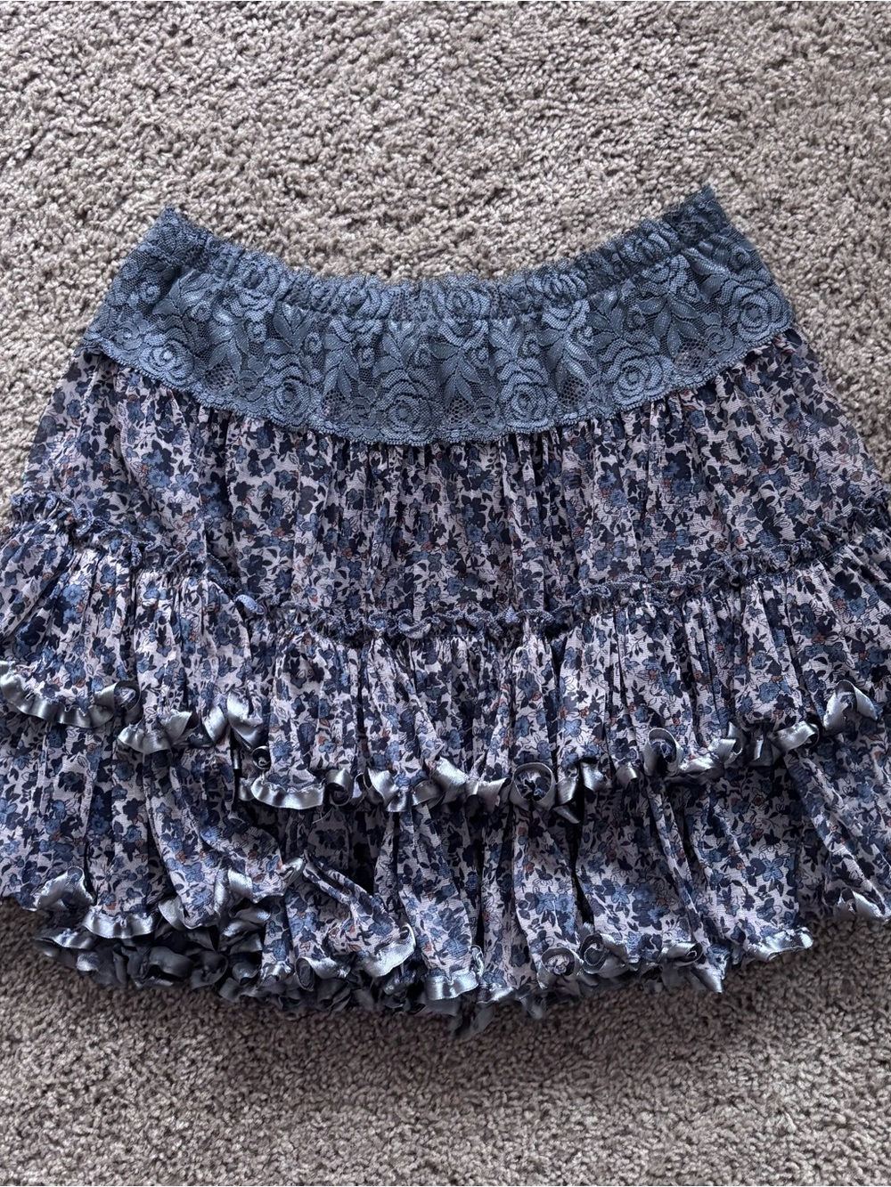 Women's Blue Floral Ruffle Skirt